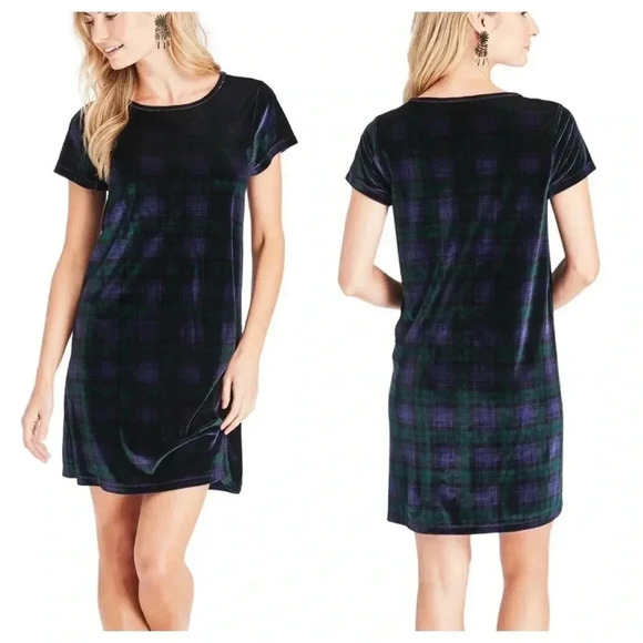 VINEYARD VINES | Blackwatch Purple and Green Velvet Madaket Shift Dress Size M - Picture 1 of 9